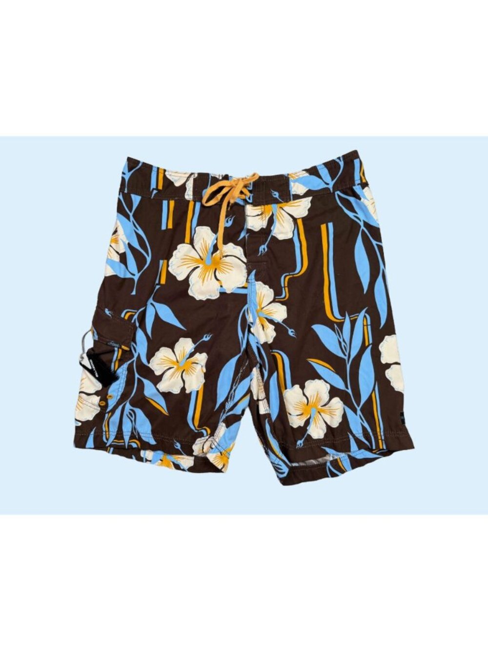 Y2K Billabong Floral Board Shorts Size 38 Brown Blue Hawaiian Surf Swim Trunks